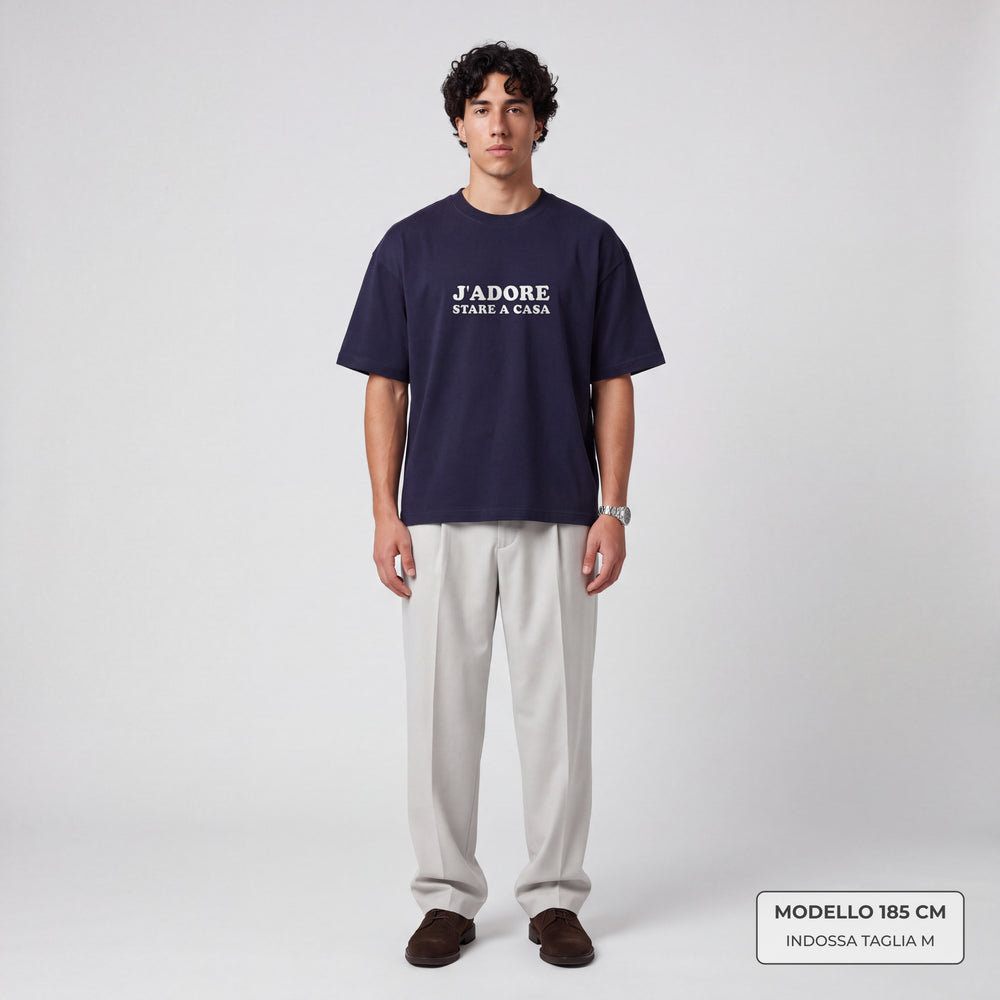 T-Shirt Oversize "J'adore stare a casa" blu - modello