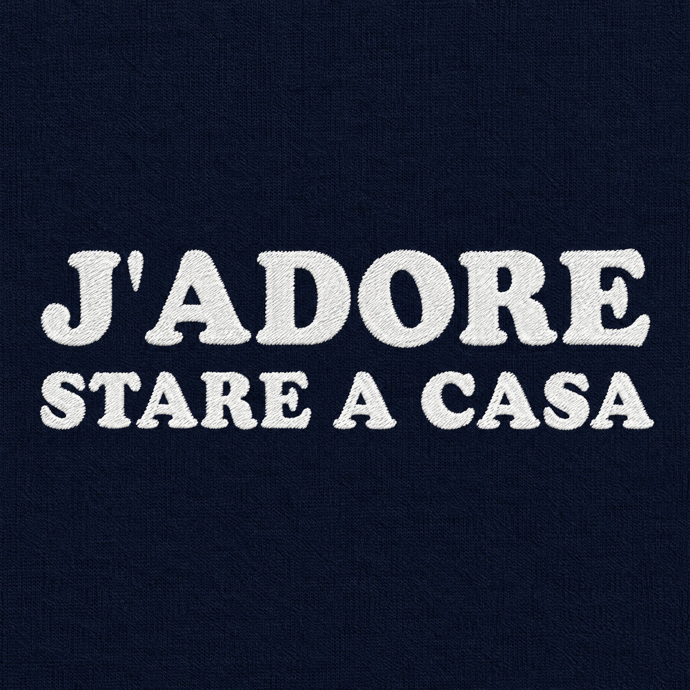 T-Shirt Oversize "J'adore stare a casa" blu - zoom ricamo