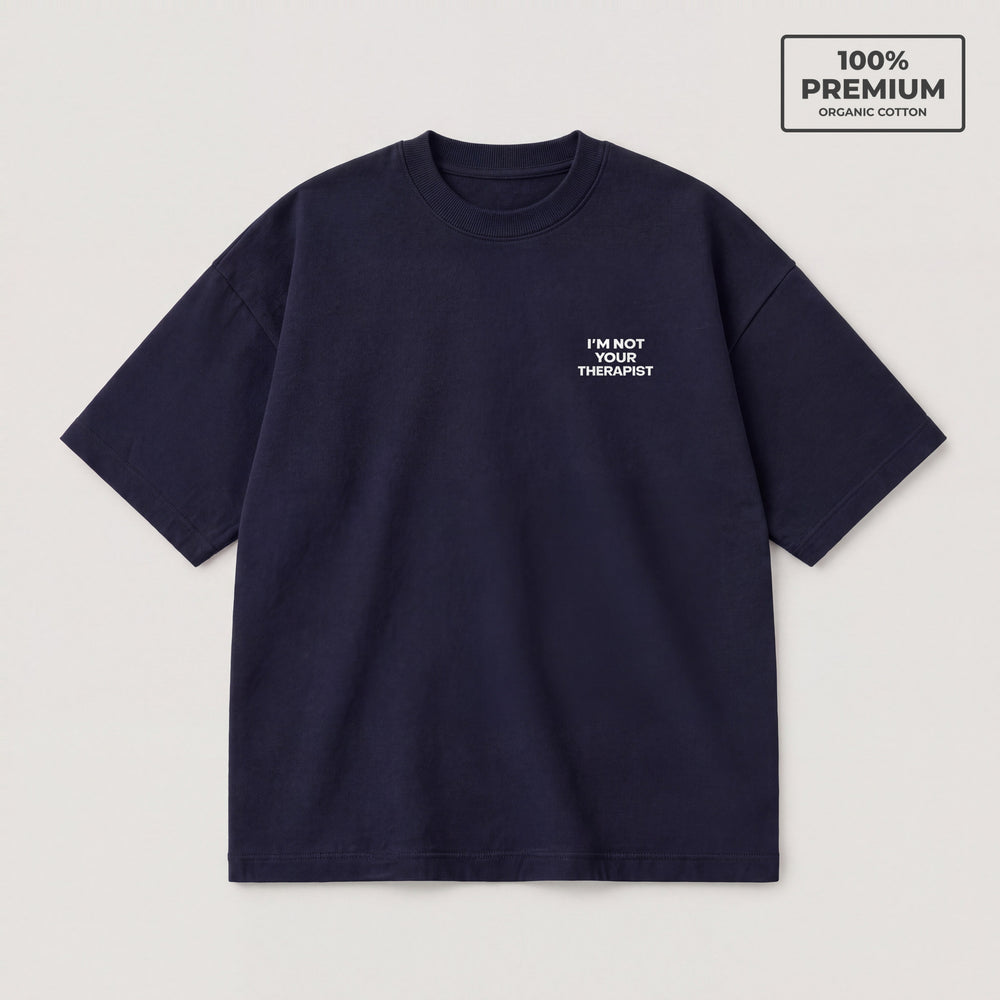 T-Shirt Oversize "I'm not your Therapist" blu - flatlay fronte