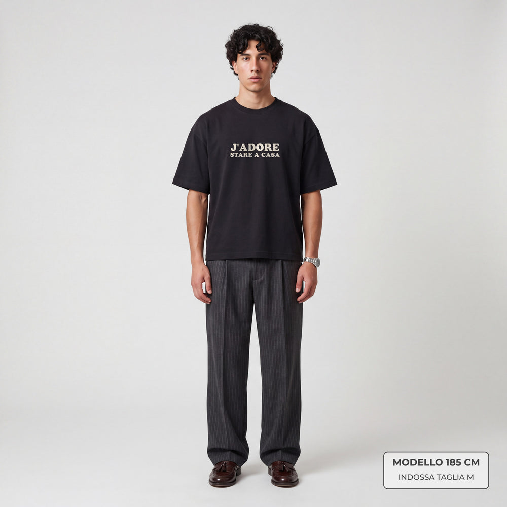 T-Shirt Oversize "J'adore stare a casa" nero - modello