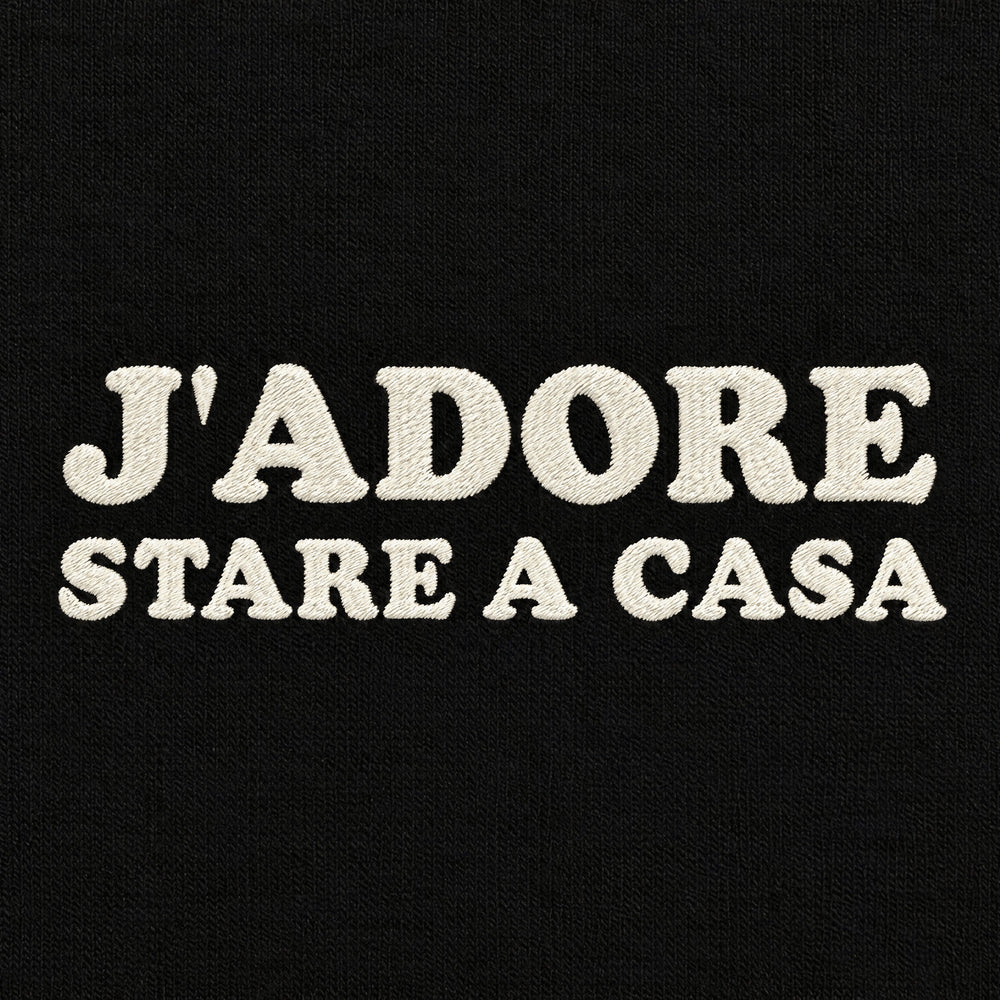 T-Shirt Oversize "J'adore stare a casa" nero - zoom ricamo