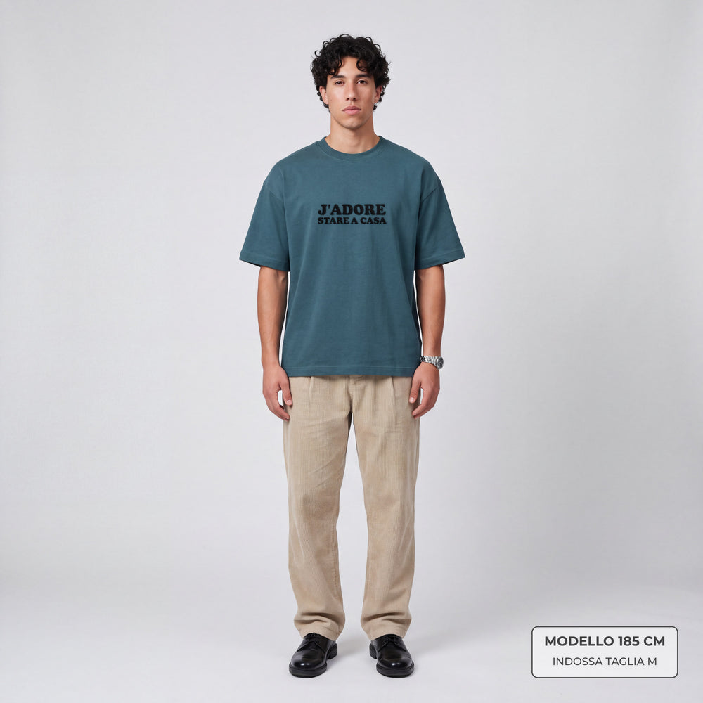 T-Shirt Oversize "J'adore stare a casa" petrolio - modello