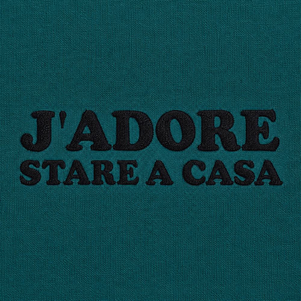 T-Shirt Oversize "J'adore stare a casa" petrolio - zoom ricamo