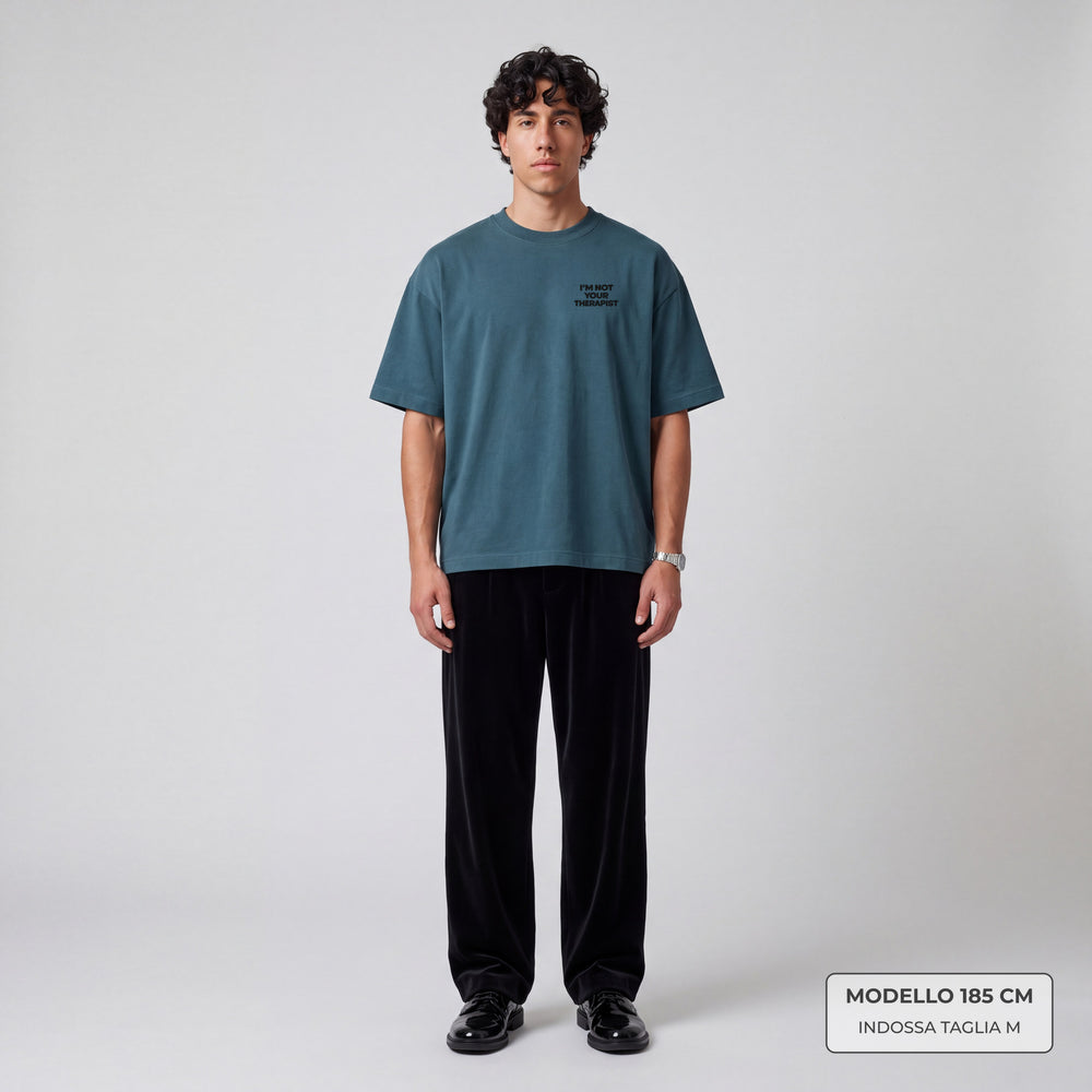 T-Shirt Oversize "I'm not your Therapist" petrolio - modello