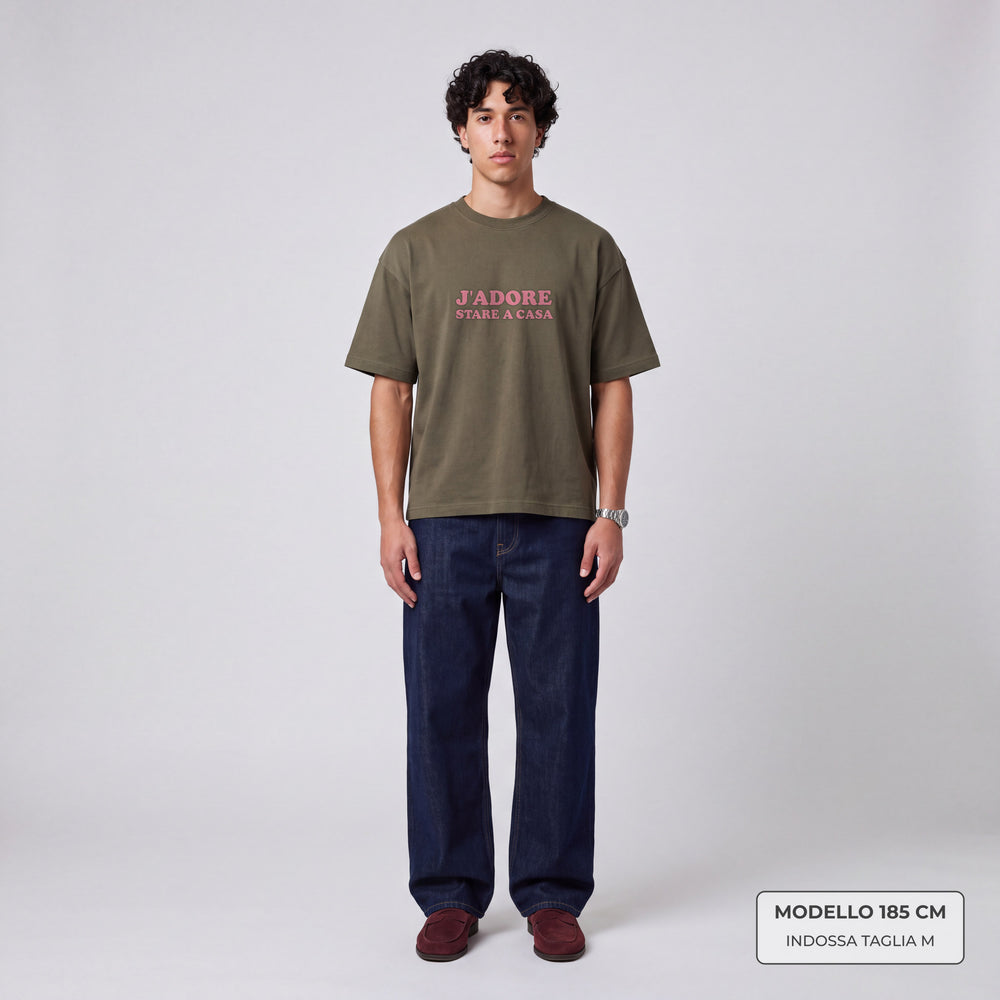 T-Shirt Oversize "J'adore stare a casa" verde - modello