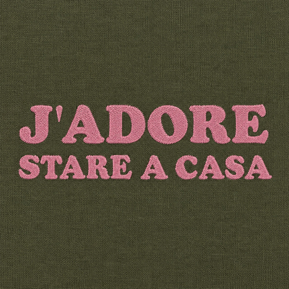 T-Shirt Oversize "J'adore stare a casa" verde - zoom ricamo