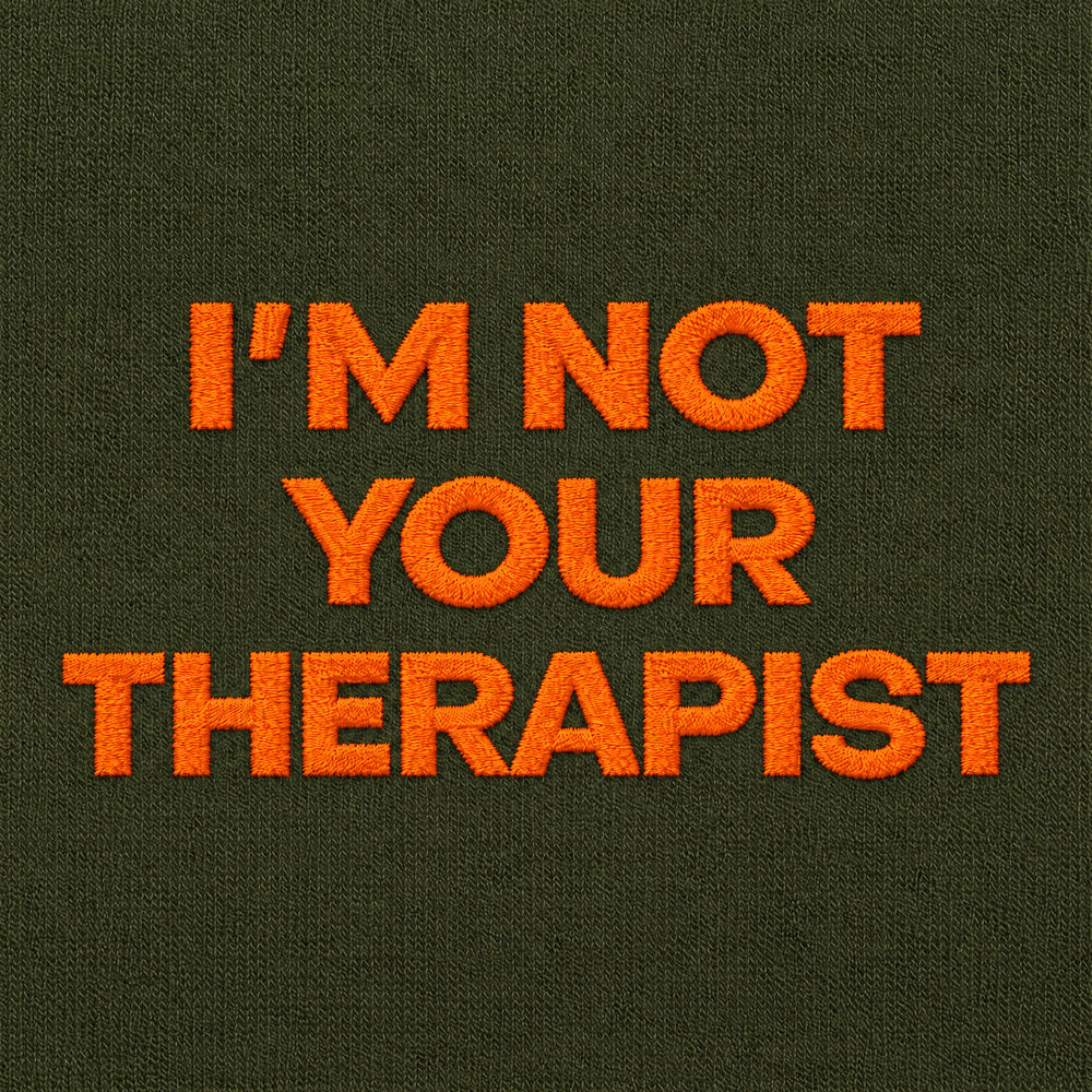 T-Shirt Oversize "I'm not your Therapist" verde - zoom ricamo
